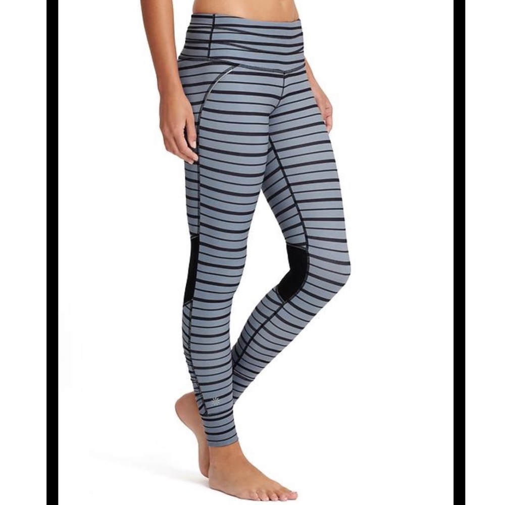 Athleta | Woman's Grey Black Striped Yogaโ Fitness Workout Relay Leggings, XS